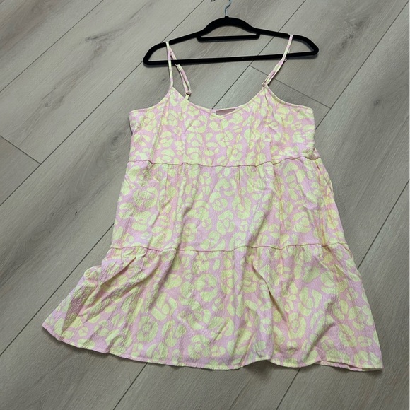 SHOW ME YOUR MUMU Caroline Mini tiered Dress Medium Lemonade Cheetah yellow pink - Picture 8 of 8